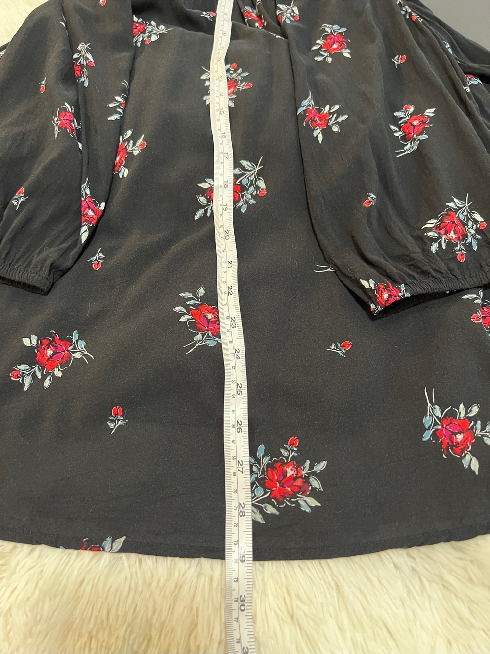 J. Jill Black Floral Smocked Yoke Top with Red Blooms -PXL - Picture 10 of 10